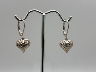Silver Puff Etched Heart Dangle Earrings VTG Sterling Jacmel Jewelry Inc 925 JCM