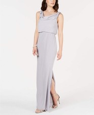 Adrianna Papell Women's Blouson Cowlneck Gown Silver Size 6