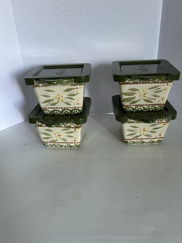 TEMP-TATIONS Old World Green ovenware Set - 4 Individual Square Bakers with Lids - Picture 2 of 9
