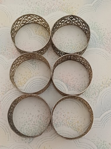 Vintage Napkin Rings Silver Plated Open Work x 6 Boxed Made In England - Picture 5 of 7