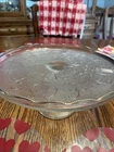 1950's Jeanette Glass Vintage Harp Pedestal Cake Stand Plate 10"  Plain Edge