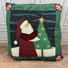 Handmade Christmas Santa Claus Quilted Decorative Throw Pillow Holiday Decor