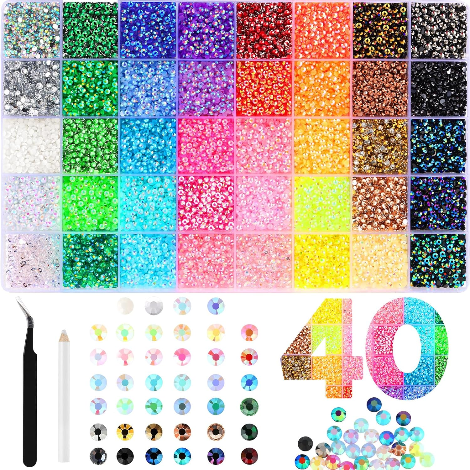 40 Colors Resin Jelly Rhinestones for Bedazzling, 3Mm 32000 Pcs Flatback Gems fo