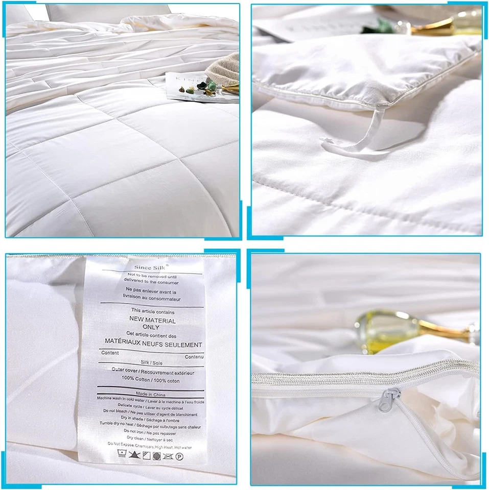 Шелковое одеяло для всех сезонов с хлопковым чехлом 80*84 дюйма/4,2 фунта шелковое наполненное - Изображение 4 из 4