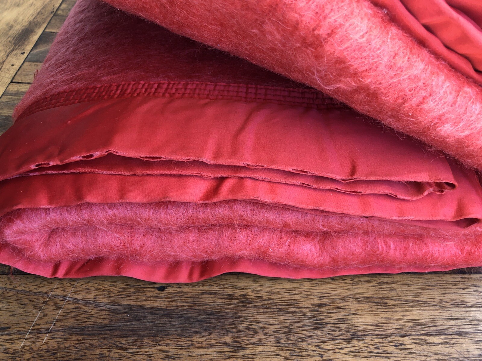 VINTAGE RED ONKAPARINGA ROYAL 100 MOHAIR LARGE BLANKET. 2.4 x 2.2 m