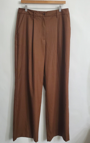 Worthington Womens Brown Wide Leg Trouser Dress Pants Size 12 Pleated Academia