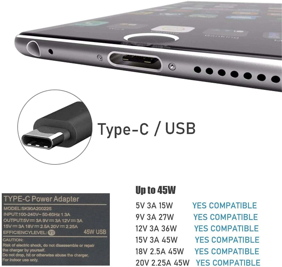 45W USB C Chromebook Laptop Charger for Lenovo HP Dell Acer ASUS Google UK PD - Image 2 of 2