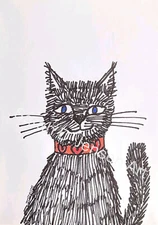ACEO Original Mini Ink Drawing Animal Pet Cat Art Card ATC OOAK Illustration 