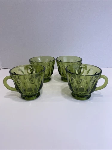 Fairfield anchor hocking coffee Cup Tea  Avocado Green Glass Vintage
