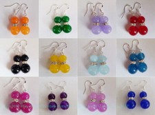Lovely 8-10mm Multicolor Natural Round Gemstone Beaded Dangle Hook Earrings