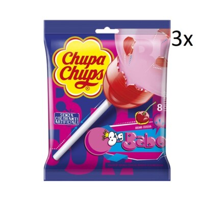 3 Chupa Chups Big Babol Beutel mit 8 Lollipops Lutscher mit Kirschgeschmack 144g