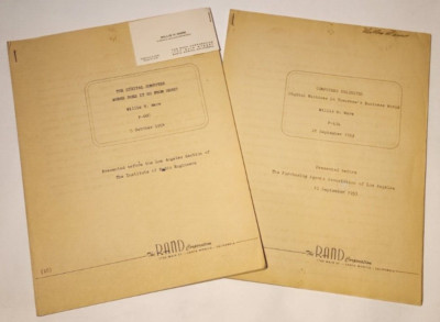 1953 & 54 WILLS WARE ORIGINAL PERSONAL OFFPRINTS COMPUTER SCIENCE ICON RAND CORP
