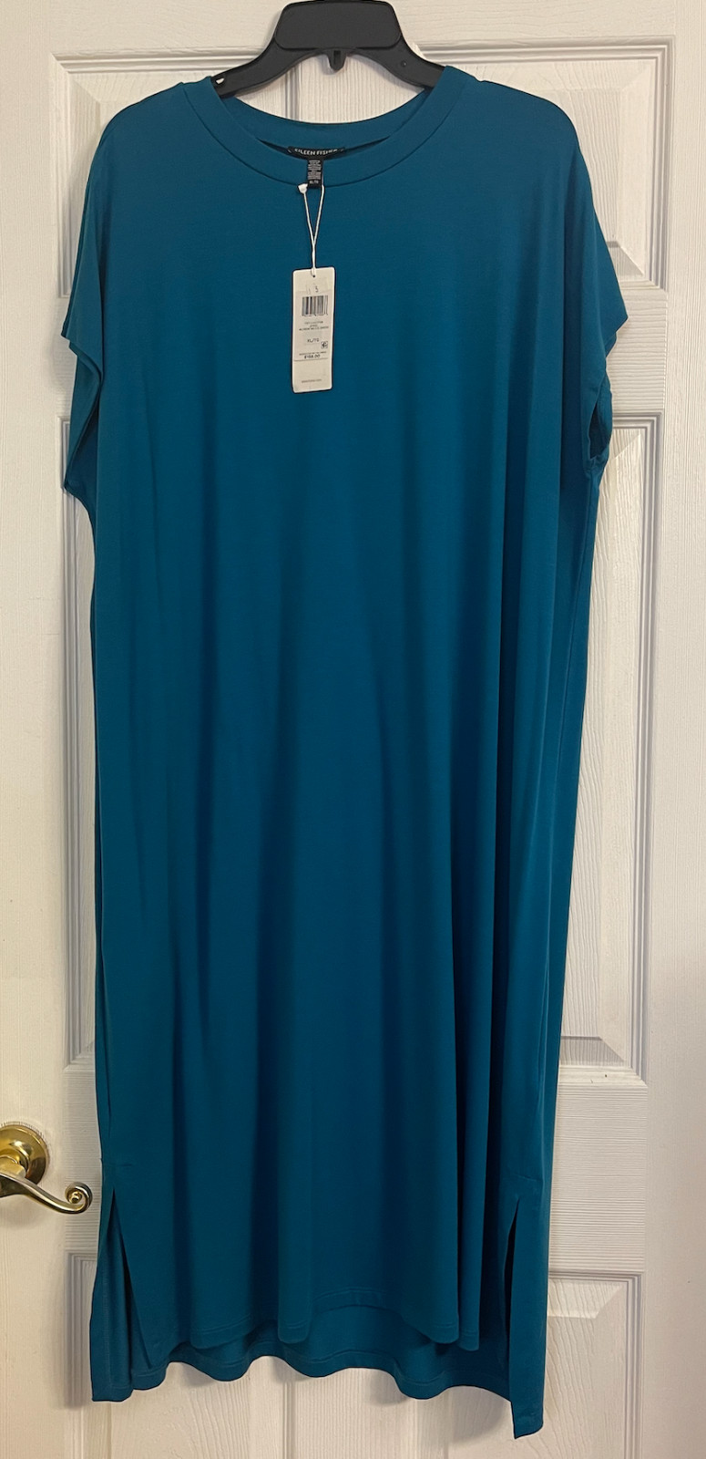 NWT $198 Eileen Fisher Jewel Tencel Lyocell Hi Crew Neck Dress XL