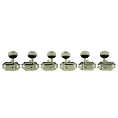 Kluson 3x3 Deluxe Tuners, Single Line, Std Post, Nickel , Metal Oval Buttons