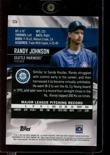 2021 Stadium Club #226 Randy Johnson - Picture 2 of 2