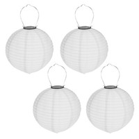 4Er Set Solar Lampion ø 20Cm Kugel Led Lampenschirm Garten Laterne Weiß Deko