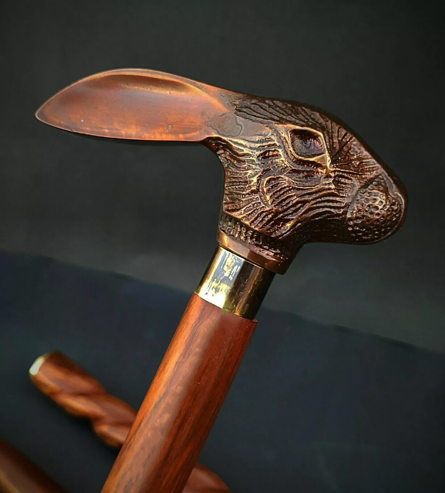 Antique Victorian Wooden Walking Cane Sticks Rabbit H… - Gem