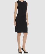 $98 T Tahari Women's Black Sleeveless Crew Neck Ruched Side Sheath Dress Size S