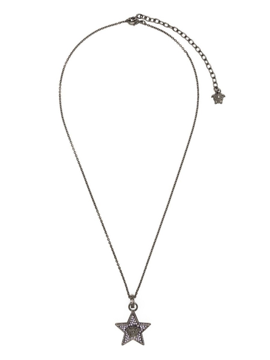 VERSACE★素敵！RUNWAY MEDUSA CRYSTAL Pave' STAR NECKLACE NEW $595 VERSACE RUNWAY Gunmetal Brass MEDUSA CRYSTAL Pave