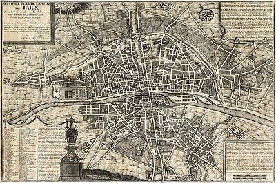 GIANT VINTAGE historic A PLAN OF THE CITY PARIS FRANCE 1800 OLD STYLE Wall MAP