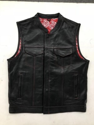 #ad #ad Men#x27;s Black Club Style Leather Vest Red Paisley Lining #6665.01 $149.00
