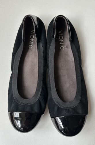 Vionic Spark Tiegan Women’s Suede Patent Leather Cap-Toe Flats Size 7.5 -W21 - Picture 1 of 10