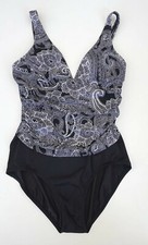 JANTZEN Classics Black  White Paisley Print One Piece Swimsuit Ruched Size 10