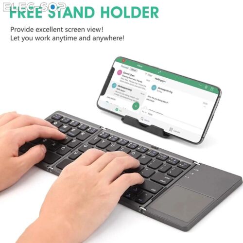 Portable Mini Bluetooth Wireless Foldable Travel Keyboard 3 Folding w/ Touchpad - Picture 2 of 8