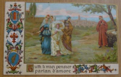 POSTCARD: LA DIVINA COMEDIA - DANTE E BEATRICE - SIGNED OLIVOTTO