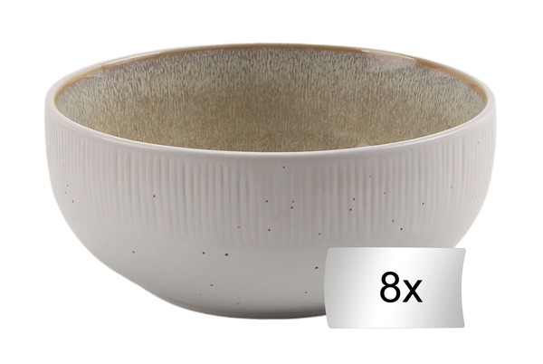MüSlischalen 8Er Set Schalen SchüSseln Steingut Beige Weiß Mit PräGung Ø 13,7 Cm-image