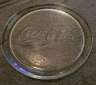 VINTAGE COCA COLA LOGO CLEAR 13" ROUND GLASS SERVING DISH PLATTER PLATE BAR TRAY