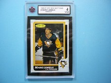 1986/87 O-PEE-CHEE HOCKEY BOX BOTTOM CARD I MARIO LEMIEUX KSA 4 VG/EX SHARP+ OPC