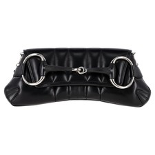Gucci Medium Horsebit Chain Shoulder Bag In Black Leather One Size