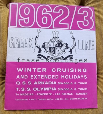 1962/63 Q.S.S. Arkadia & T.S.S. Olympia Prospekt Greek Line
