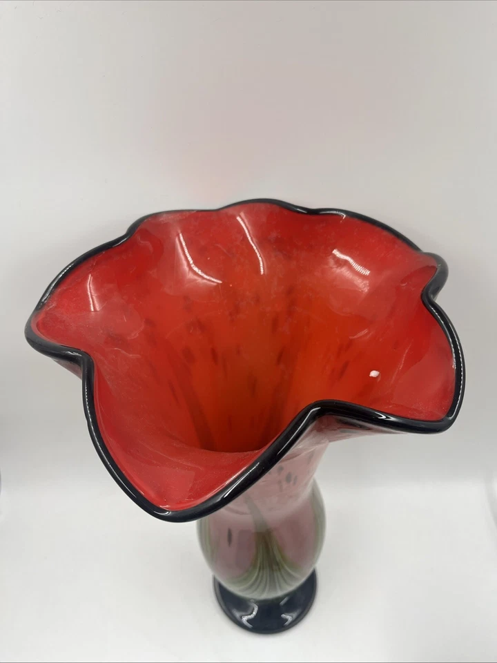 "Florero de vidrio artístico Dale Tiffany 16"" Burbank hecho a mano Murano grande" Foto 3 de 4