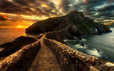 Landscape nature sunset path sea clouds rocks walkway Custom Gaming Mat Desk