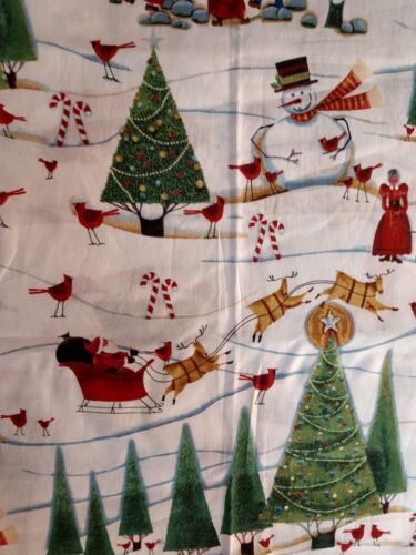 1 1/2 yds Folk Art Christmas Fabric Village Scene Village Scene Primitive 2002 - Picture 3 of 7