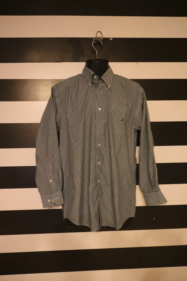 Camisa de vestir Nautica para hombre blanca/gris a rayas 100 % algodón botones delanteros talla 15,5 Foto 2 de 4