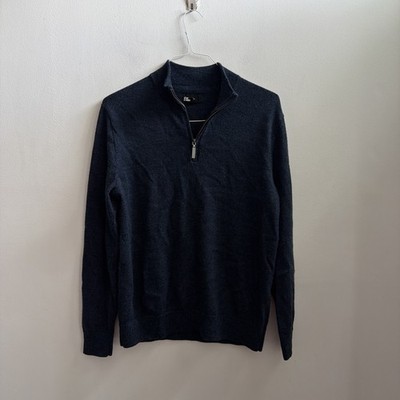 The Commons Mens Navy Blue 100% Merino Wool 1/4 Zip Sweater Large MGS10020