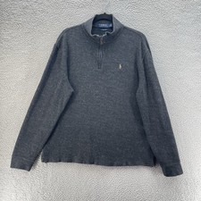 Polo Ralph Lauren Sweater Men Large Grey Estate Rib 1/4 Zip Preppy Pony Pullover