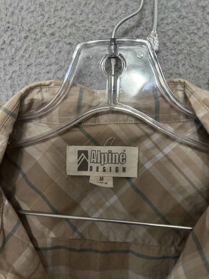 Alpine Design Men's Shirt Button up Size Medium Plaid Beige Short Sleeve Adult - Image 2 of 4