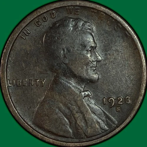 1923-S Lincoln Wheat Cent Very Good VG Coin, Corrosion #34323