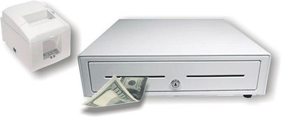 Point-of-Sale (POS)Cash Drawer+Printer Bundle-Broad compatibilty-Stylish White