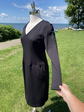 NWT Talbots Black Knit Dress w Drop Waist Long Sleeve V-Neck Size 6 Classic