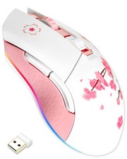 Sakura Pink Wireless Wired Gaming Mouse, Dual-Mode Rechargeable 6 Programmabl...