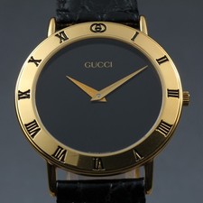 [Near Mint] GUCCI 3000.2.M Roman Black Dial Quartz Men's Watch From JAPAN