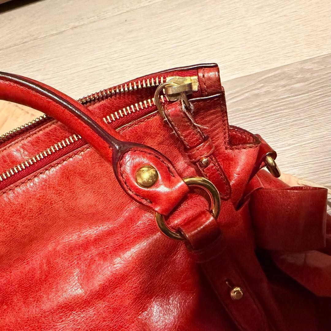 Miu Miu Vitello Lux Side Ribbon 2Way Handbag Red Auth Used Japan image 3