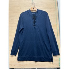 GAP Womens Navy Blue Lace Up Hoodie Tunic Sweatshirt Small Side Pockets