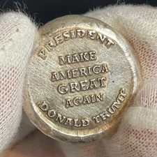 1 Oz MK BarZ President Donald Trump MAGA Tribute Stamped .999 FS Round Antiqued