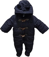 Toddler Boy's Navy Blue Puffer Jacket w/Hood Detachable Footies 12-18 Months EUC